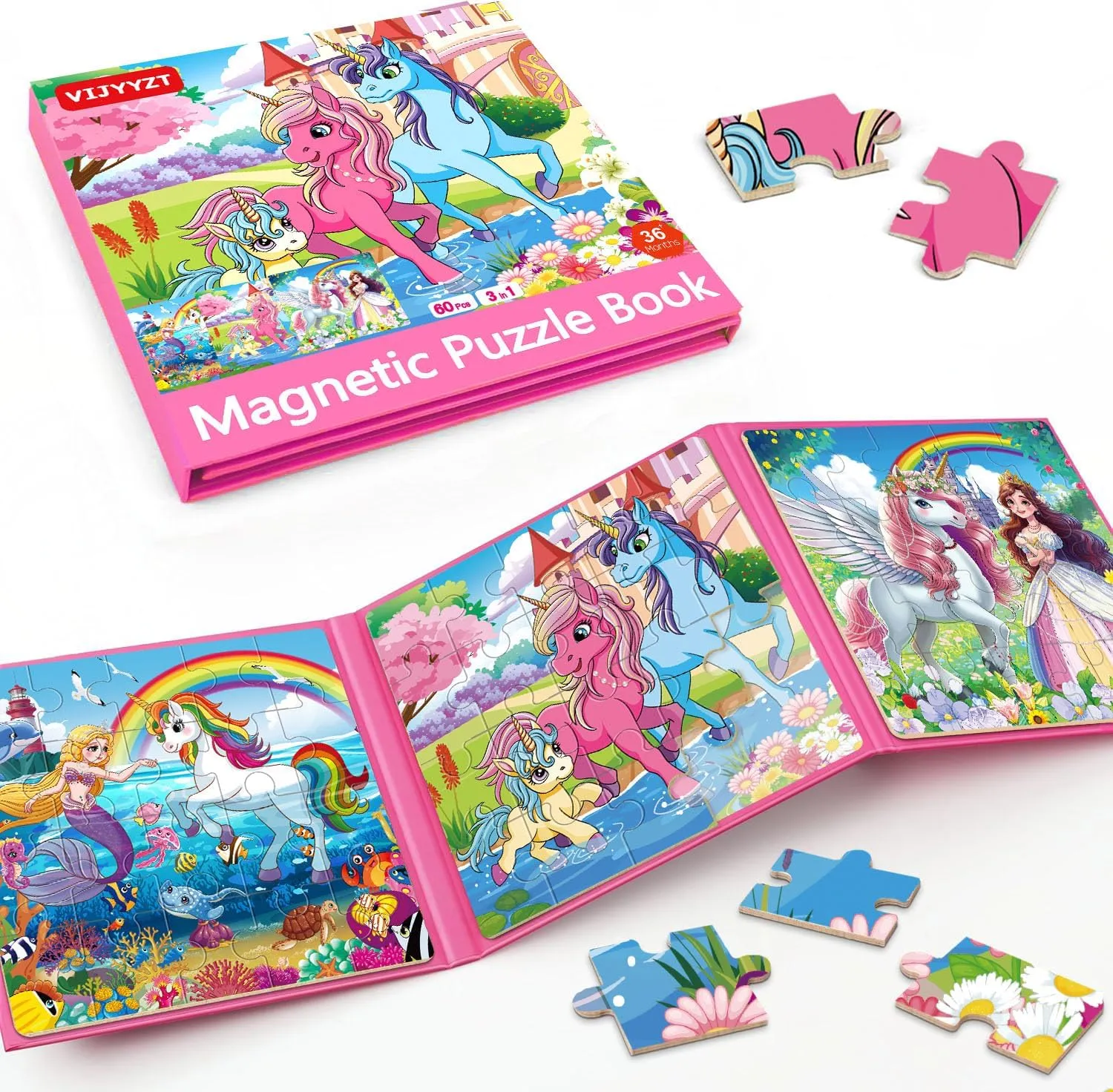 Unicorn Mermaid Princess Magnetic Puzzles for Toddlers 3-5 Girls, 20 Pieces Travel Puzzles for Kids Ages 4-6, Car Airplane Road Trip Activities Games Toys for 3 4 5 Year Old Girls Birthday Gifts