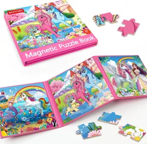 Unicorn Mermaid Princess Magnetic Puzzles for Toddlers 3-5 Girls, 20 Pieces Travel Puzzles for Kids Ages 4-6, Car Airplane Road Trip Activities Games Toys for 3 4 5 Year Old Girls Birthday Gifts