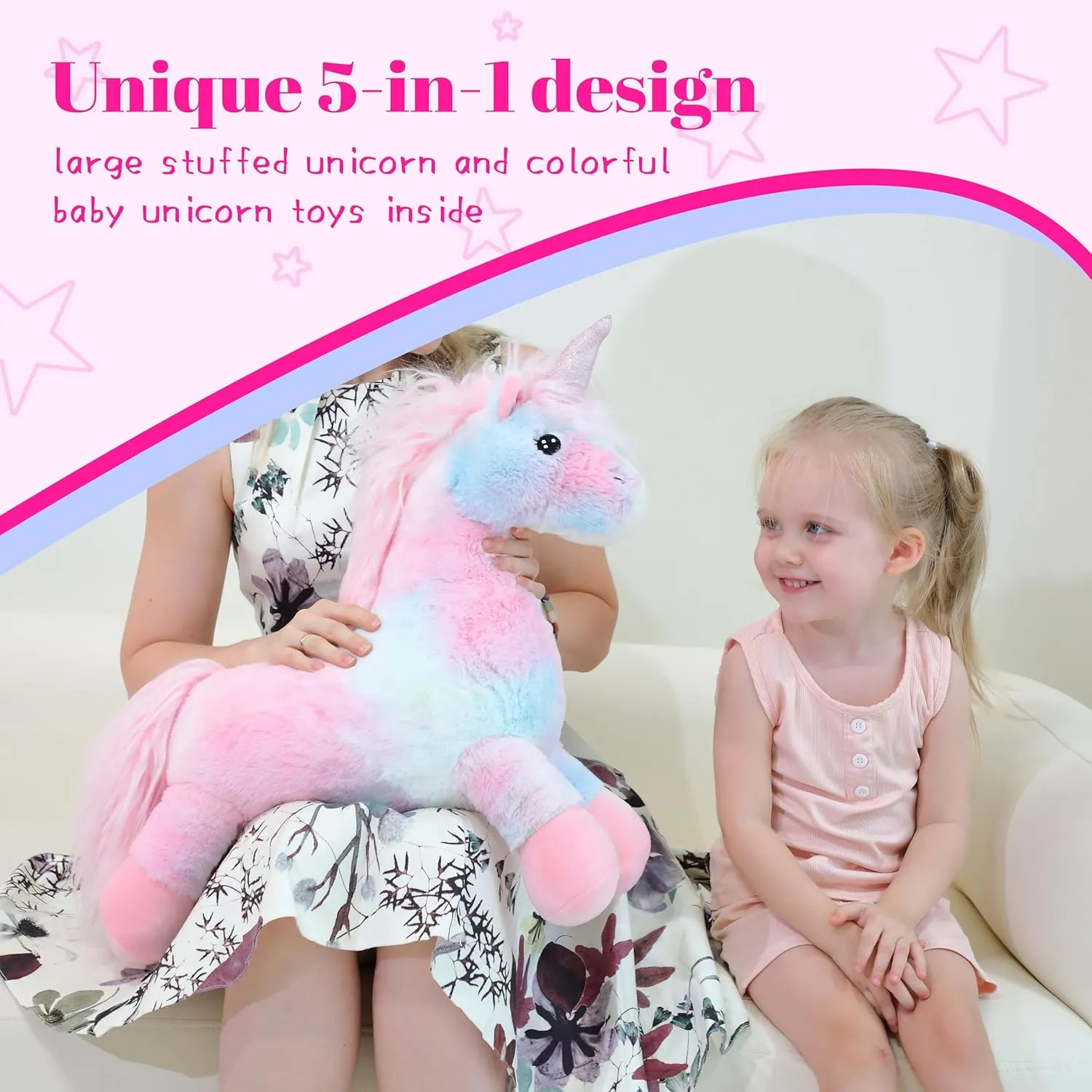 Unicorn Stuffed Animal With Baby Unicorns Inside, Mommy Plush With Babies Set, Gifts for Kids, Boys on Christmas, Birthday 20in