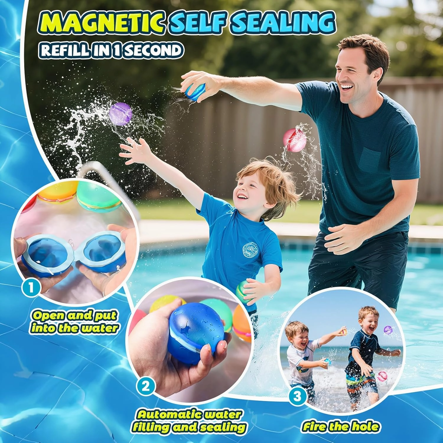 Upgrade Reusable Water Balloons, Magnetic Silicone Refillable Water splash balls,Quick-Fill, Durable & Leak-Proof, Perfect for Outdoor Summer Water Fun