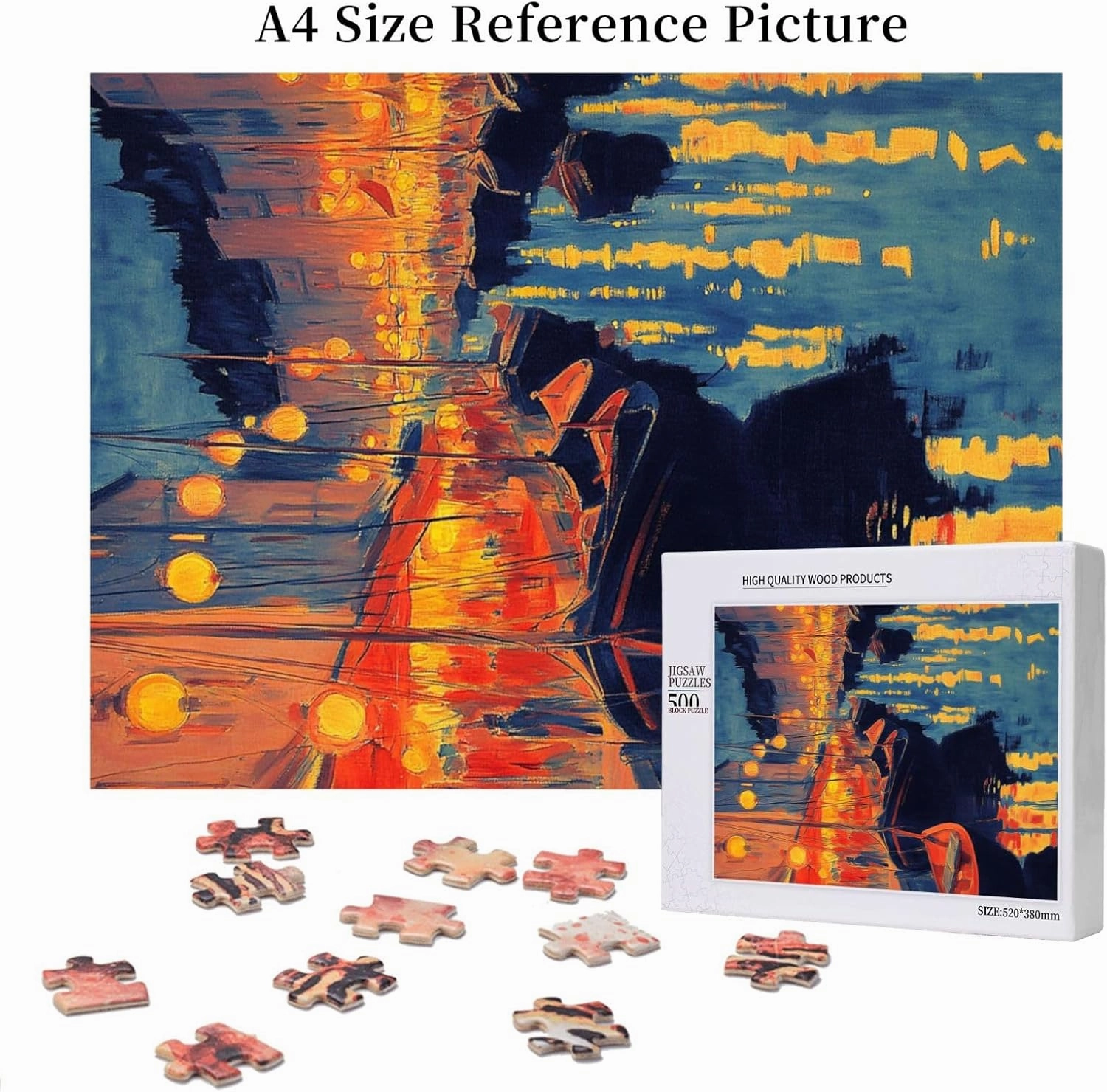 Urban Waterway Sailing Puzzle - 500 Piece Wooden Jigsaw for Adults,Challenging City River & Boat Landscape Art，Pieces Fit Together Perfectly,Enjoy Solving Process,Gifts fro Friends