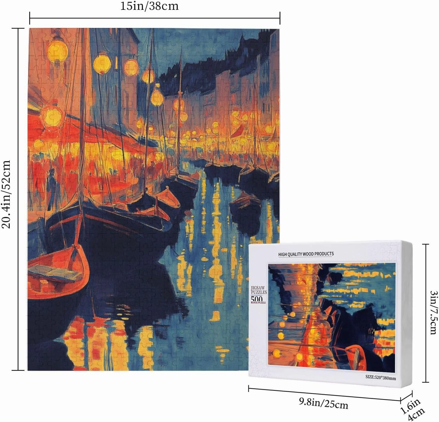 Urban Waterway Sailing Puzzle - 500 Piece Wooden Jigsaw for Adults,Challenging City River & Boat Landscape Art，Pieces Fit Together Perfectly,Enjoy Solving Process,Gifts fro Friends