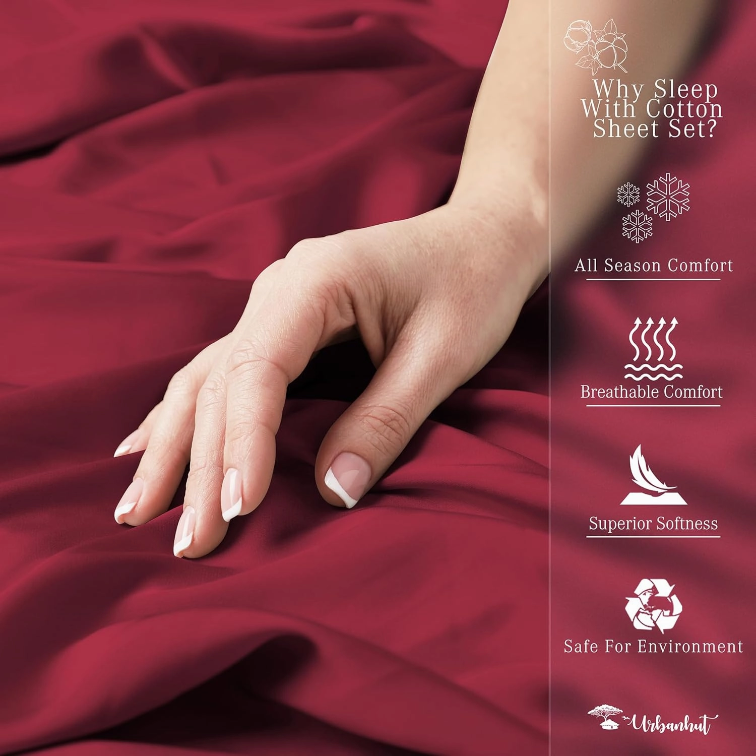 URBANHUT 1000 Thread Count California King Bed Sheets Egyptian Cotton Sheet Set, Long Staple Soft & Breathable, 4 Pc Bed Sheet Sets, Luxury Hotel Sateen Sheets Fits 16" Deep Pocket - Burgundy