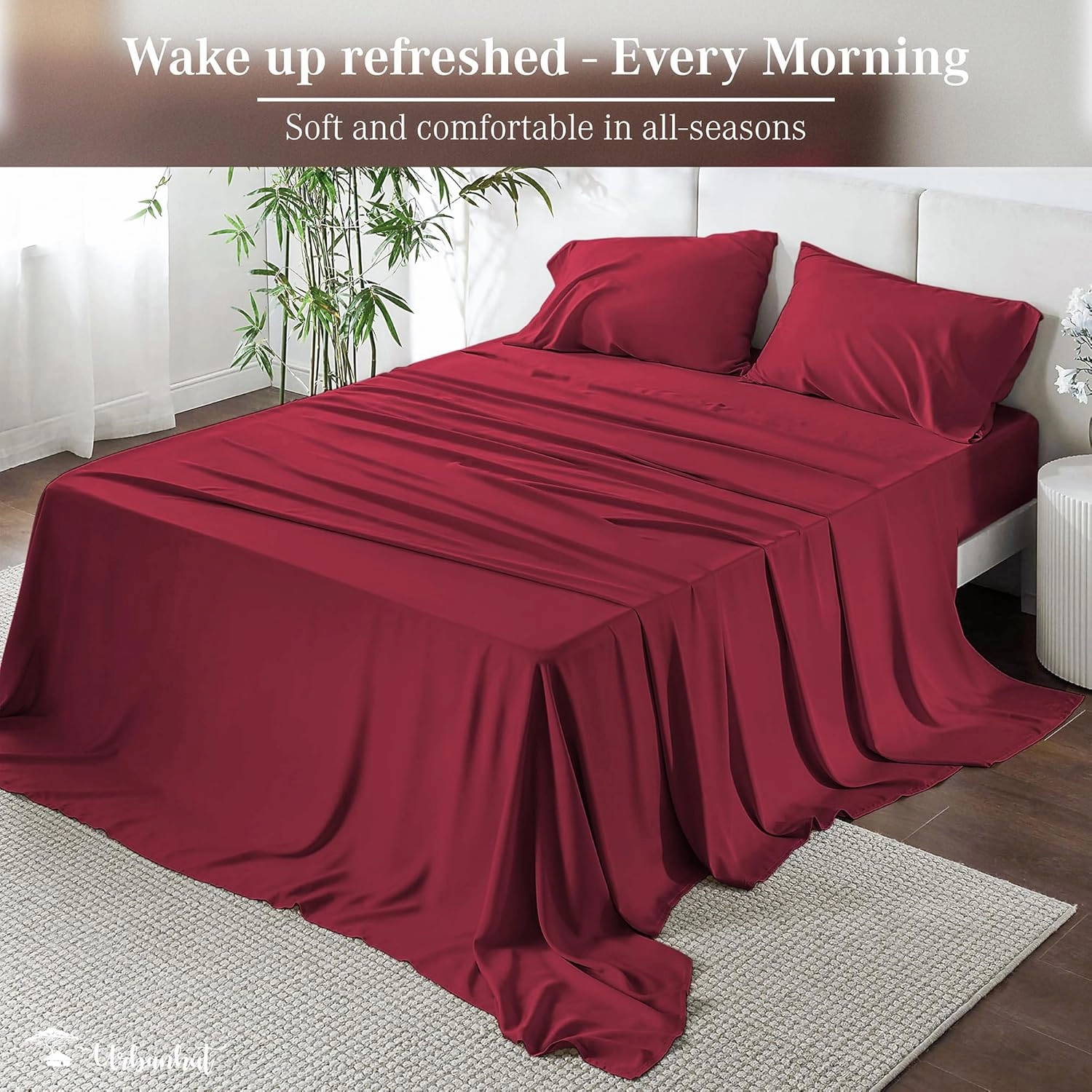 URBANHUT 1000 Thread Count California King Bed Sheets Egyptian Cotton Sheet Set, Long Staple Soft & Breathable, 4 Pc Bed Sheet Sets, Luxury Hotel Sateen Sheets Fits 16" Deep Pocket - Burgundy
