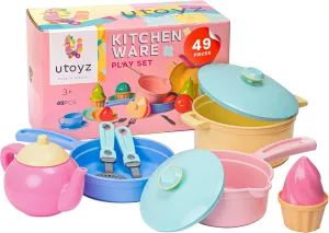 uToyz Kids Play Kitchen Toys – 49pcs Pretend Play Kitchen Accessories with Cooking Toys, Large Kids Pots and Pans Playset, Toy Dishes for Toddler Cooking Set, Pretend Pots and Pans for Ages 3 