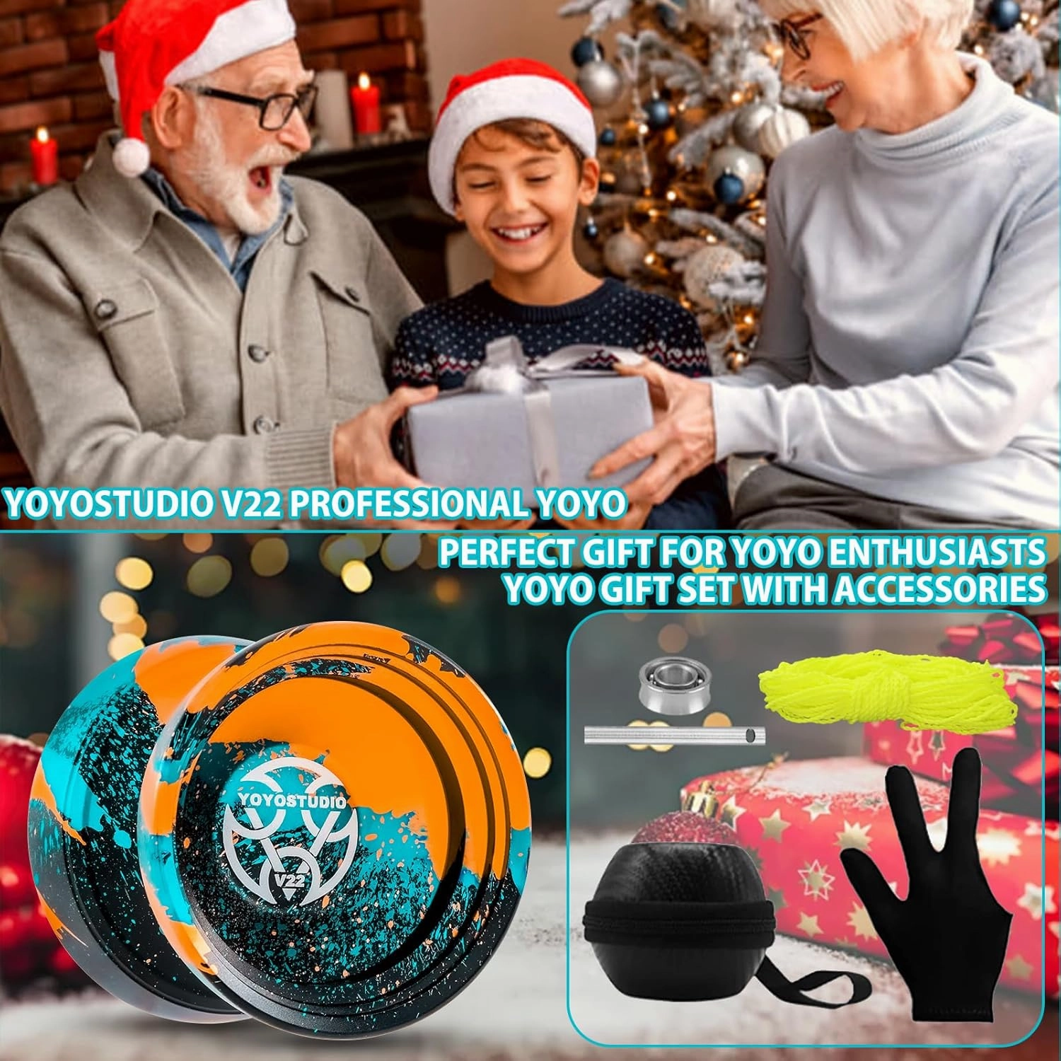 V22 Yoyo Professional Responsive Yoyo for Kids 8-12 or Above, Unresponsive Yoyos for Adults, Professional Yoyos with Yo yos Accessory Kit, 10 Yo-Yo Strings, Case & Glove - Black Blue Orange