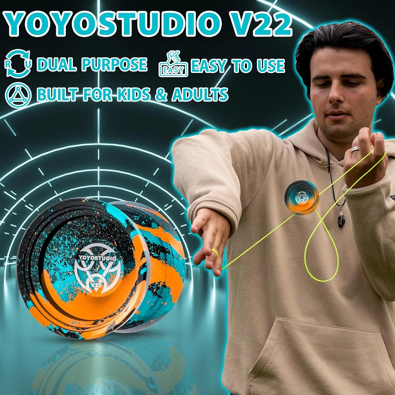 V22 Yoyo Professional Responsive Yoyo for Kids 8-12 or Above, Unresponsive Yoyos for Adults, Professional Yoyos with Yo yos Accessory Kit, 10 Yo-Yo Strings, Case & Glove - Black Blue Orange