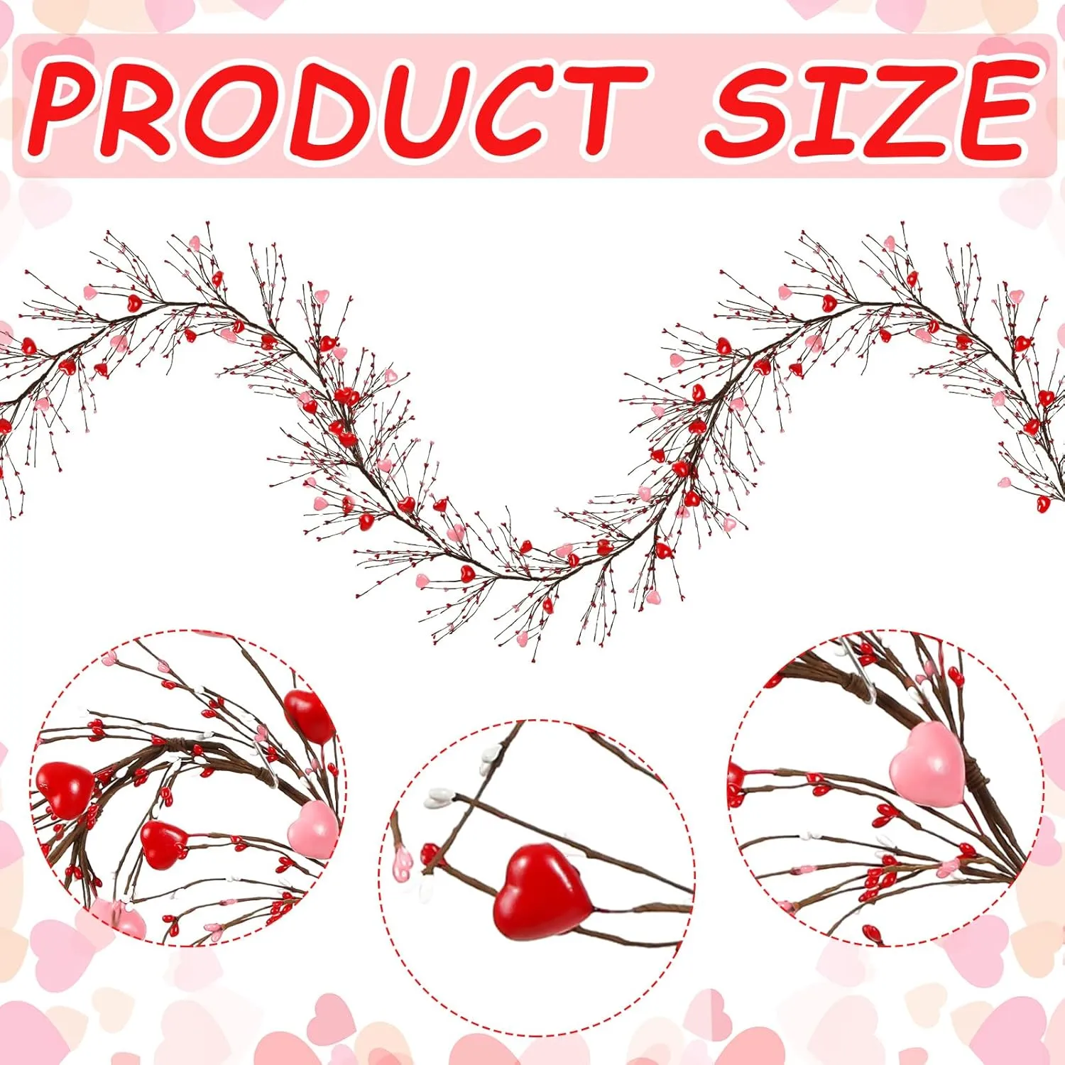 Valentine‘s Day Garland with 30 Fairy Lights 4.5ft Pip Berry Cherry Blossom Garland LED Christmas Lights for Valentine‘s Day Wedding Party (Red, Pink)