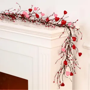 Valentine‘s Day Garland with 30 Fairy Lights 4.5ft Pip Berry Cherry Blossom Garland LED Christmas Lights for Valentine‘s Day Wedding Party (Red, Pink)