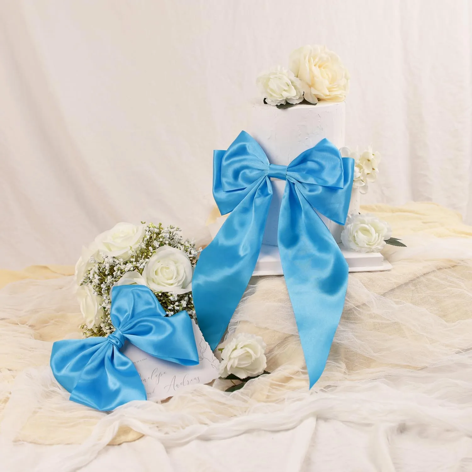 VATIN 4 Inch x 22 Yards Wide Baby Blue Satin Solid Ribbon for Grand Opening, Ceremony, Decoration