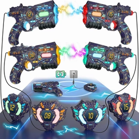 VATOS Rechargeable Real-time Data SYNC - Infrared Toy Gun Sets of 4 Gun 4 Vest with Glowing Light, Toy Gun Game for Adults, Gun Set of 4 for Boys Girls Age 6-12 Years Old
