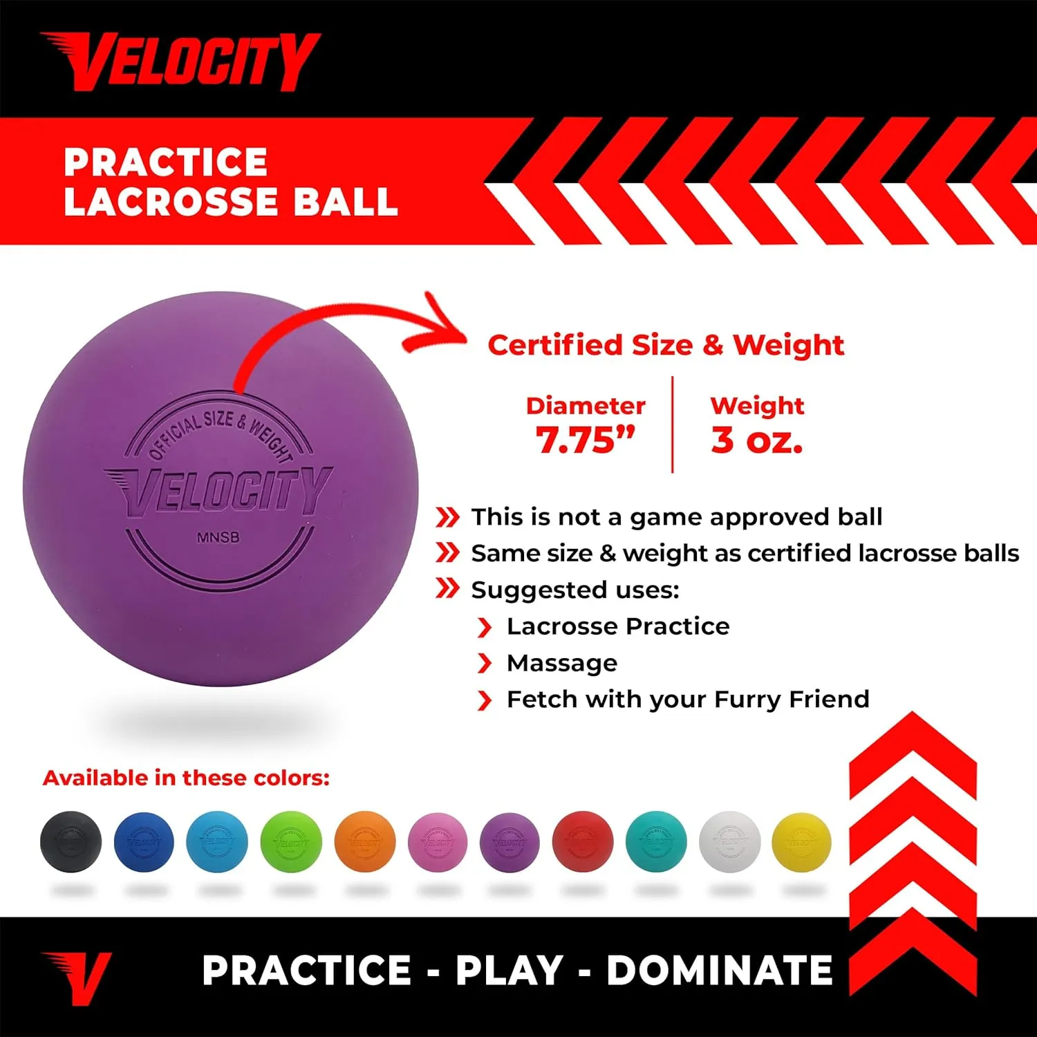 Velocity Lacrosse Balls - 1, 2, 3, 6, 12, 18, 24, 36, 60 and 120 Packs - for Practice, Official NFHS and College Approved Size