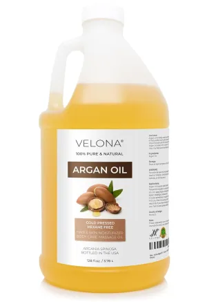 velona Argan Oil - 1 Gallon / 128 Fl Oz | 100% Pure and Natural | Morocco Oil | Skin, Body and Face Care | Nails Protector | Unrefined, Cold Pressed | Cap Kit