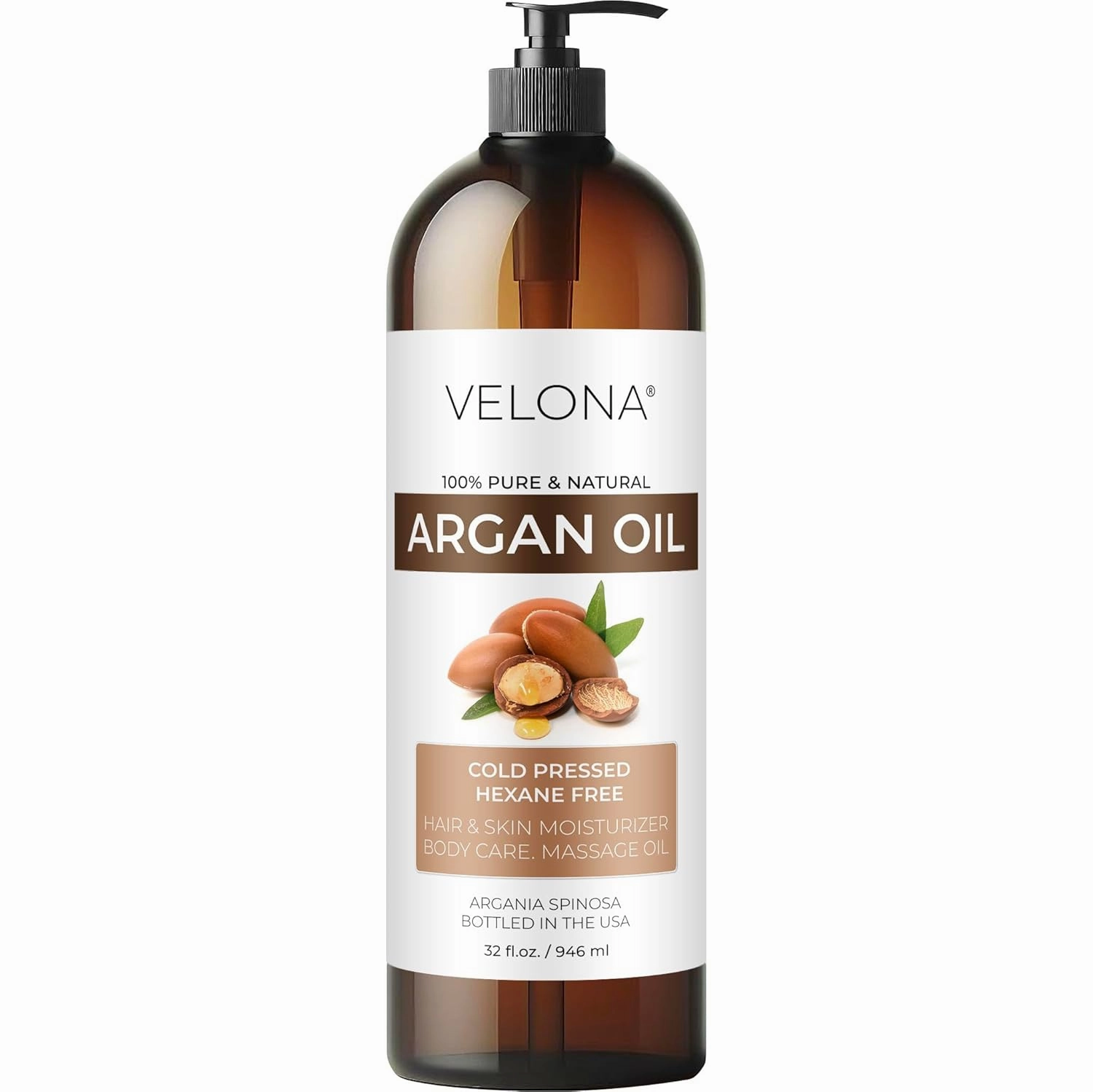 velona Argan Oil - 32 Fl Oz | 100% Pure and Natural | Morocco Oil | Skin, Body and Face Care | Nails Protector | Unrefined, Cold Pressed | Cap Kit