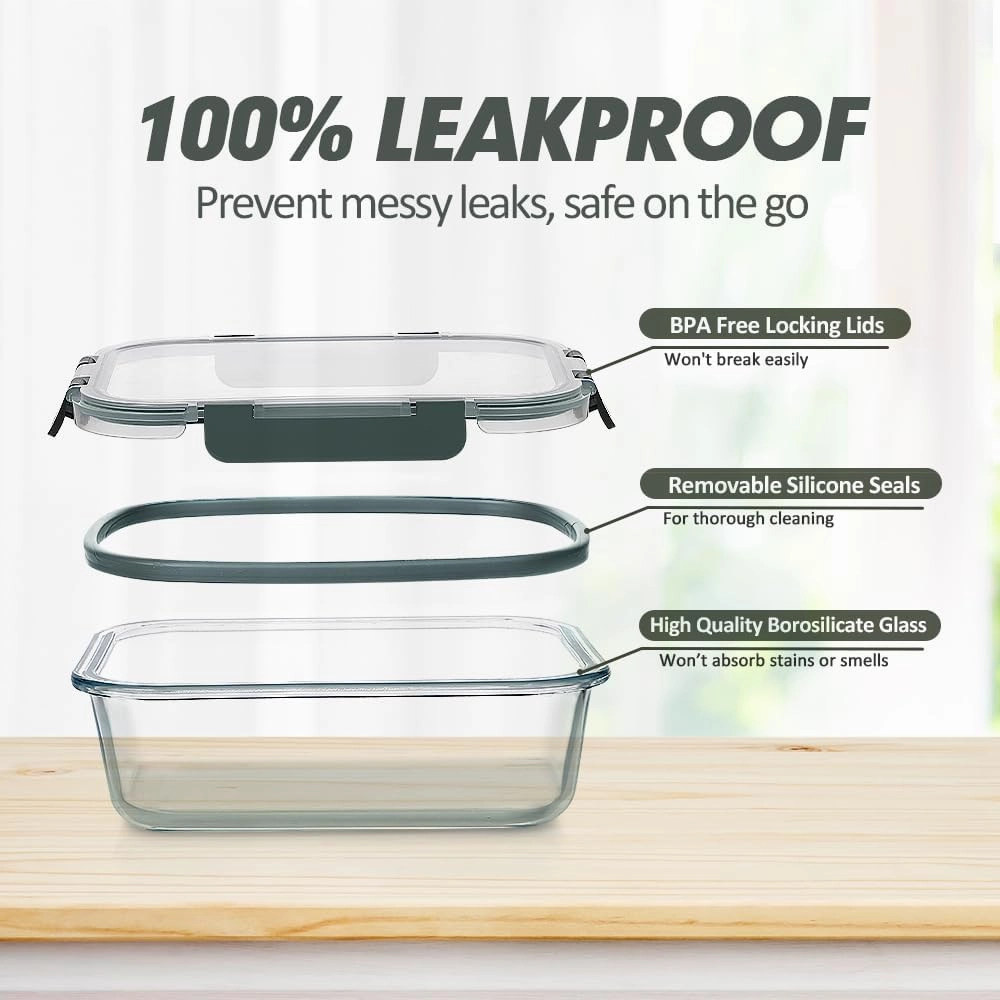 VERONES 24 Pieces Glass Food Storage Containers Set, Airtight Glass Lunch Containers, Glass Meal Prep Containers with Lids,Exclusive of BPA, for Microwave, Oven, Freezer & Dishwasher Friendly,Grey