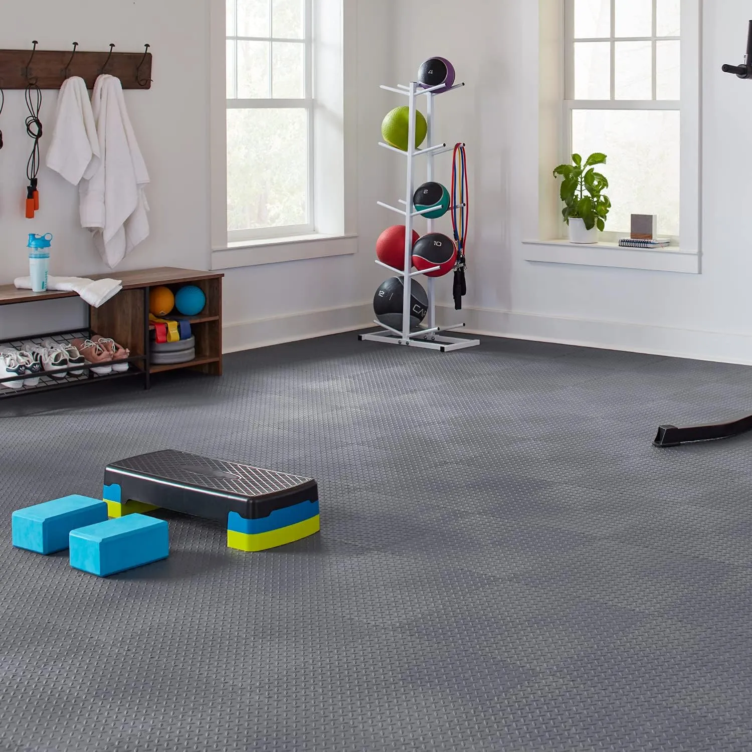 VERSATEX Garage Floor 18 x 18 inch Square Rubber Interlocking Floor Tiles for Home Gym, Garage Flooring, Trade Show Flooring, Basement Tiles