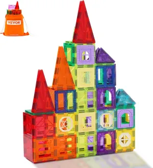 VEVOR Magnetic Tiles, 32 PCS Magnetic Building Blocks for Kids, Magnet Building Set with Storage Bag, STEM Sensory Educational Construction Stacking Toys Gift for Toddlers Boys and Girls 3  Year Old