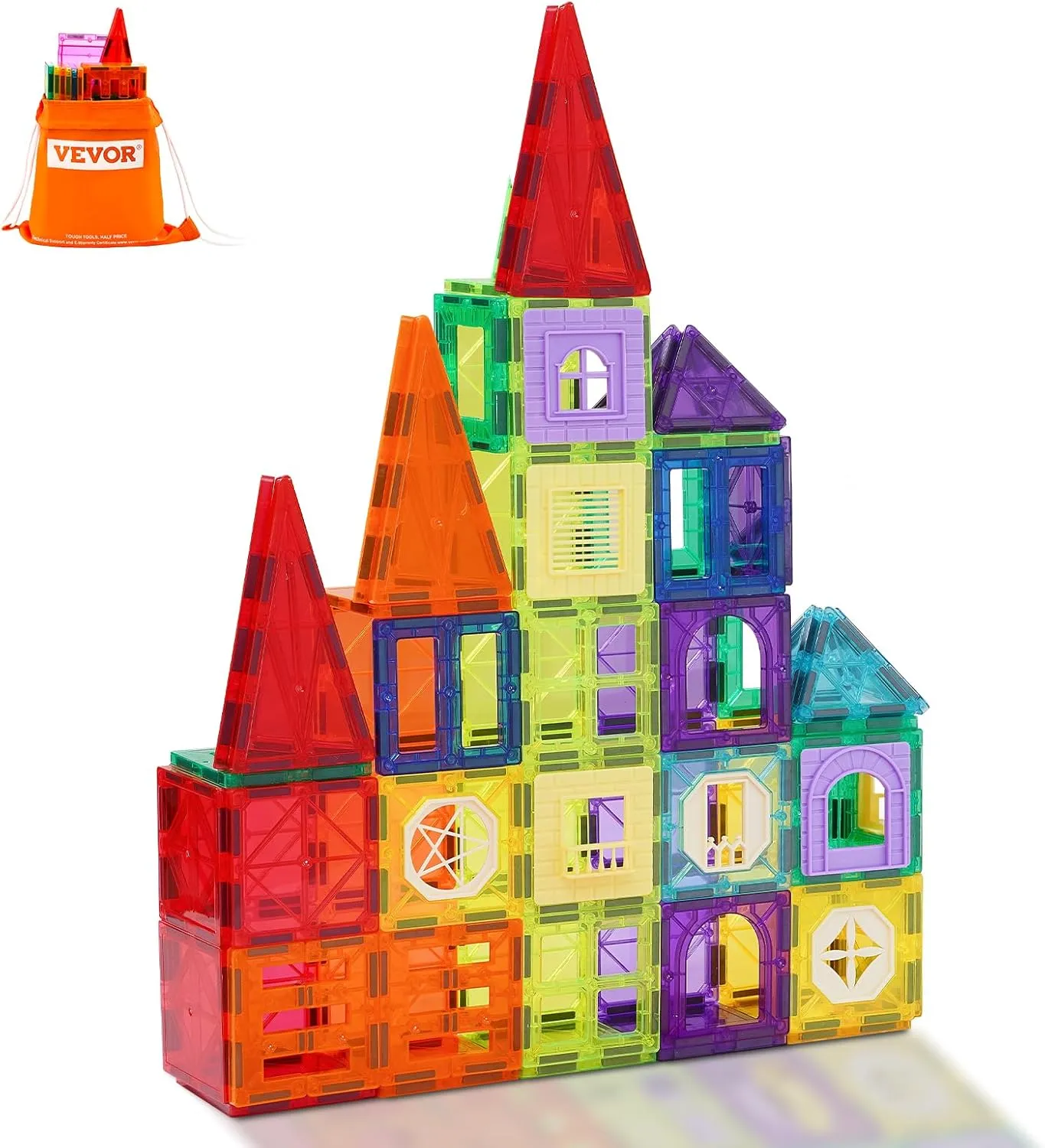 VEVOR Magnetic Tiles, 32 PCS Magnetic Building Blocks for Kids, Magnet Building Set with Storage Bag, STEM Sensory Educational Construction Stacking Toys Gift for Toddlers Boys and Girls 3  Year Old