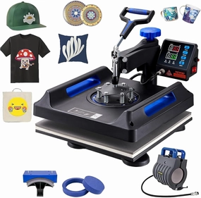 VEVOR 5 in 1 Heat Press-15x15 Inch Heat Press Machine with Tumbler Press Hat Press,360° Rotation Swing-Away Digital Control Multifunction for T-Shirts, Tumblers,Mugs,Hats, Plates