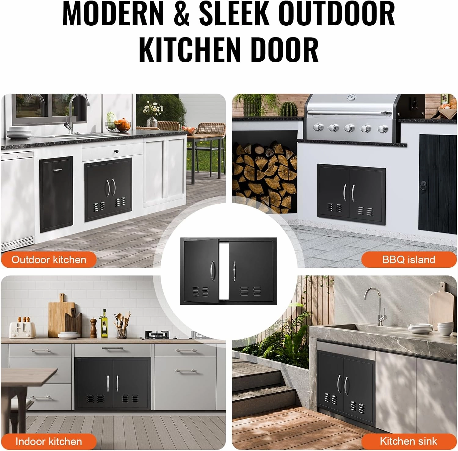 VEVOR BBQ Access Door, 30W x 21H Inch Double Outdoor Kitchen Door, Cold Plate Flush Mount Door, Wall Vertical Door with Handles and Ventss, for BBQ Island, Grilling Station, Outside Cabinet