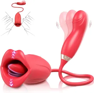Vibrator Dildo Rose Sex Toy - 4 in 1 Tongue Toy for Women Clitoral Vibrator with 10 Tongue Licking & 10 Finger Vibrators Nipple Anal G Spot Stimulator Adult Sex Toys for Women Couples