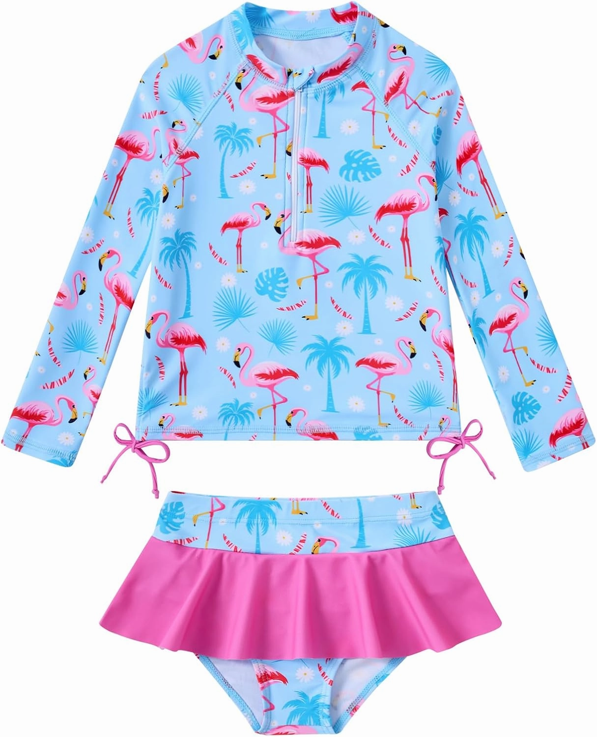 Vieille Toddler Girls Swimsuit 2 Piece Rash Guard Sets Long Sleeve Bathing Suit with UPF 50  Sun Protection 2-6 Years
