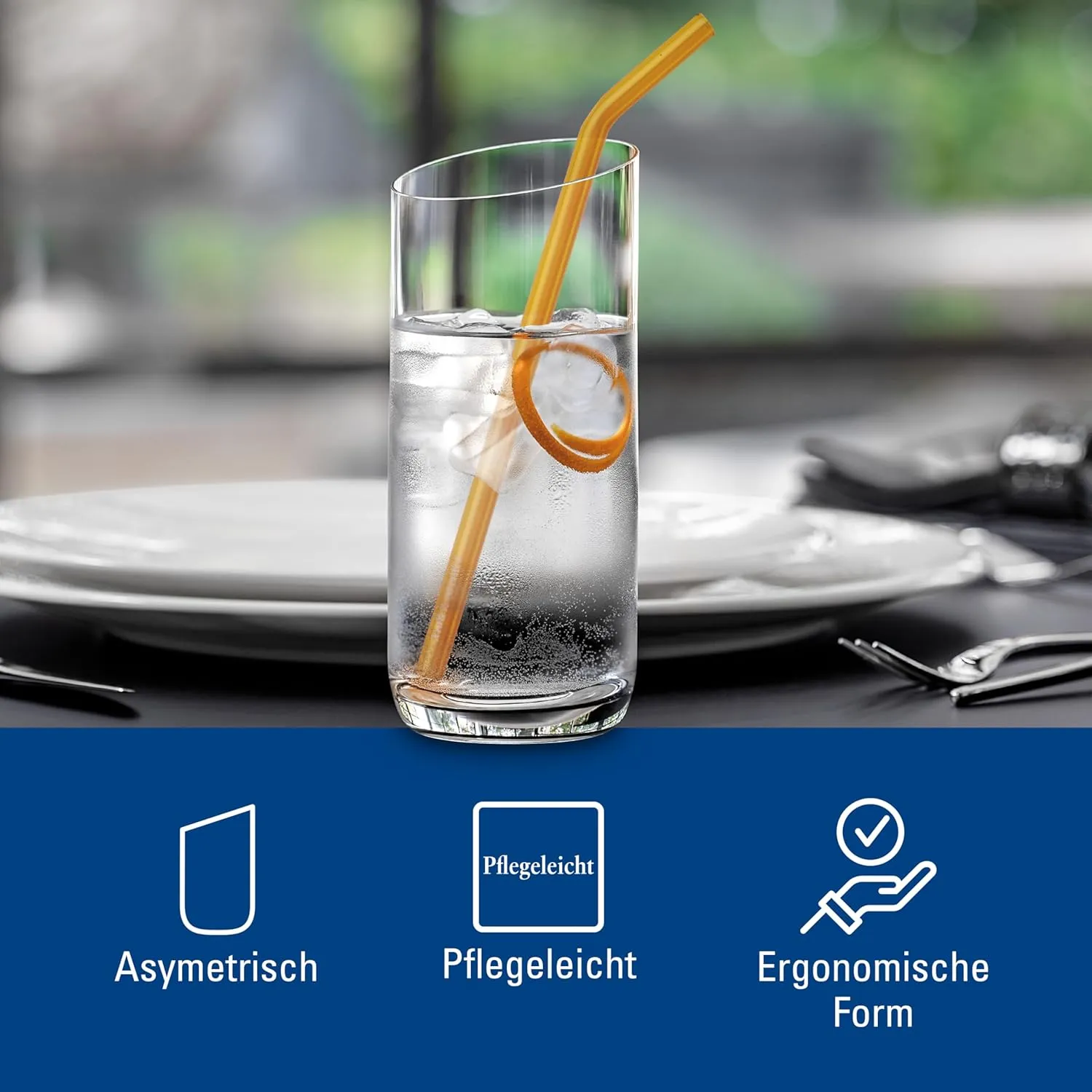 Villeroy & Boch New Moon Set, 4 Pieces, Elegant, Modern Sloping Long Drink, Crystal Glass, Transparent, Dishwasher Safe