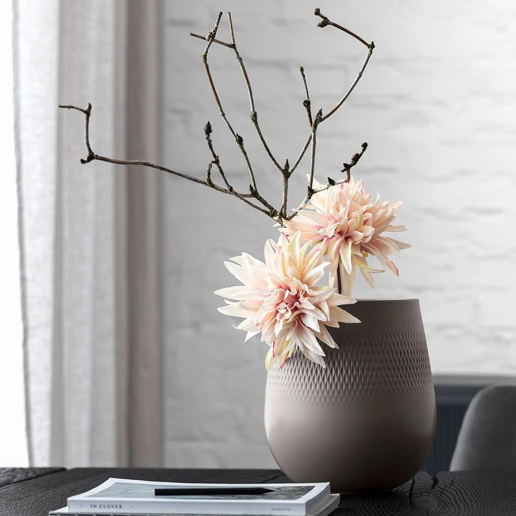 Villeroy & Boch - Manufacture Collier Taupe, Large Vase Carré, 23 cm, Premium Porcelain, Taupe