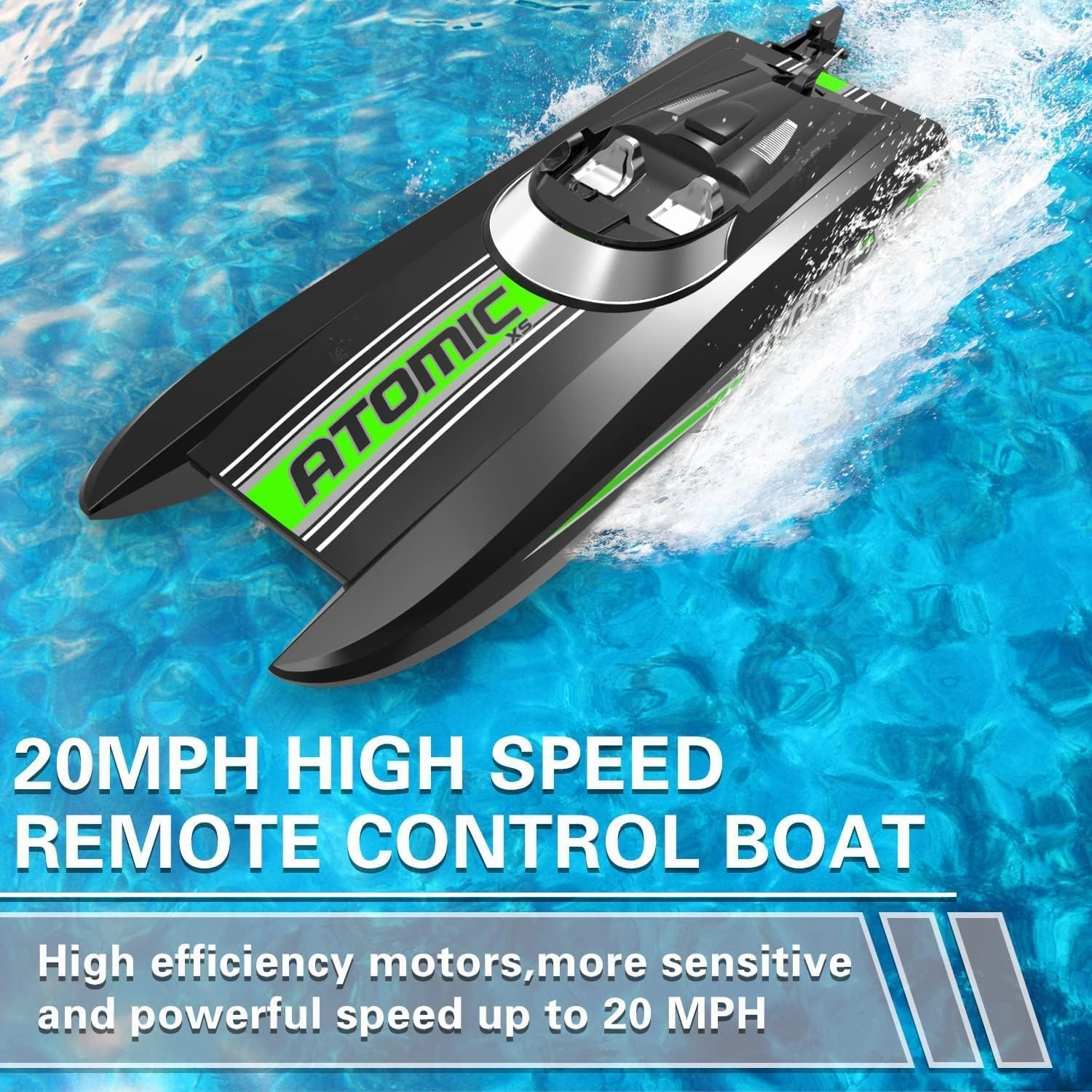 VOLANTEXRC Remote Control Boats for Pools and Lakes 20 MPH AtomicXS High Speed RC Boat for Kids or Adults Toy Boat Gifts with 2 Batteries & Reverse Function (795-5 Black)