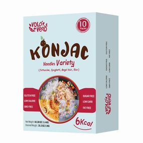 VOLO VERO Konjac Noodles Variety Pack - 10 Packs Shirataki Noodle Pasta with Fettuccine, Spaghetti, Angel Hair, and Rice Shapes, Gluten-Free, Sugar-Free, Keto, Vegan, Low Calorie, Low GI, Ready-to-Eat Healthy Food Gifts