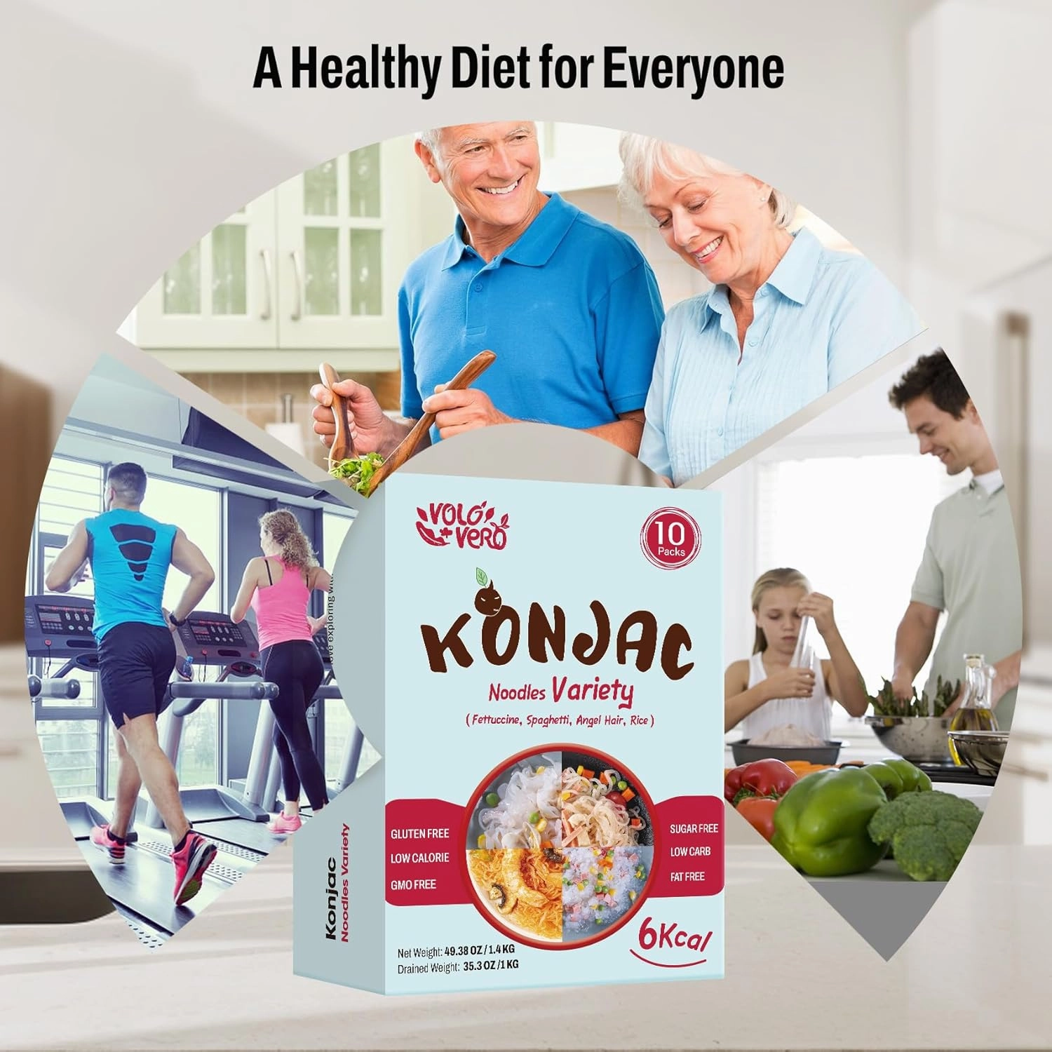 VOLO VERO Konjac Noodles Variety Pack - 10 Packs Shirataki Noodle Pasta with Fettuccine, Spaghetti, Angel Hair, and Rice Shapes, Gluten-Free, Sugar-Free, Keto, Vegan, Low Calorie, Low GI, Ready-to-Eat Healthy Food Gifts