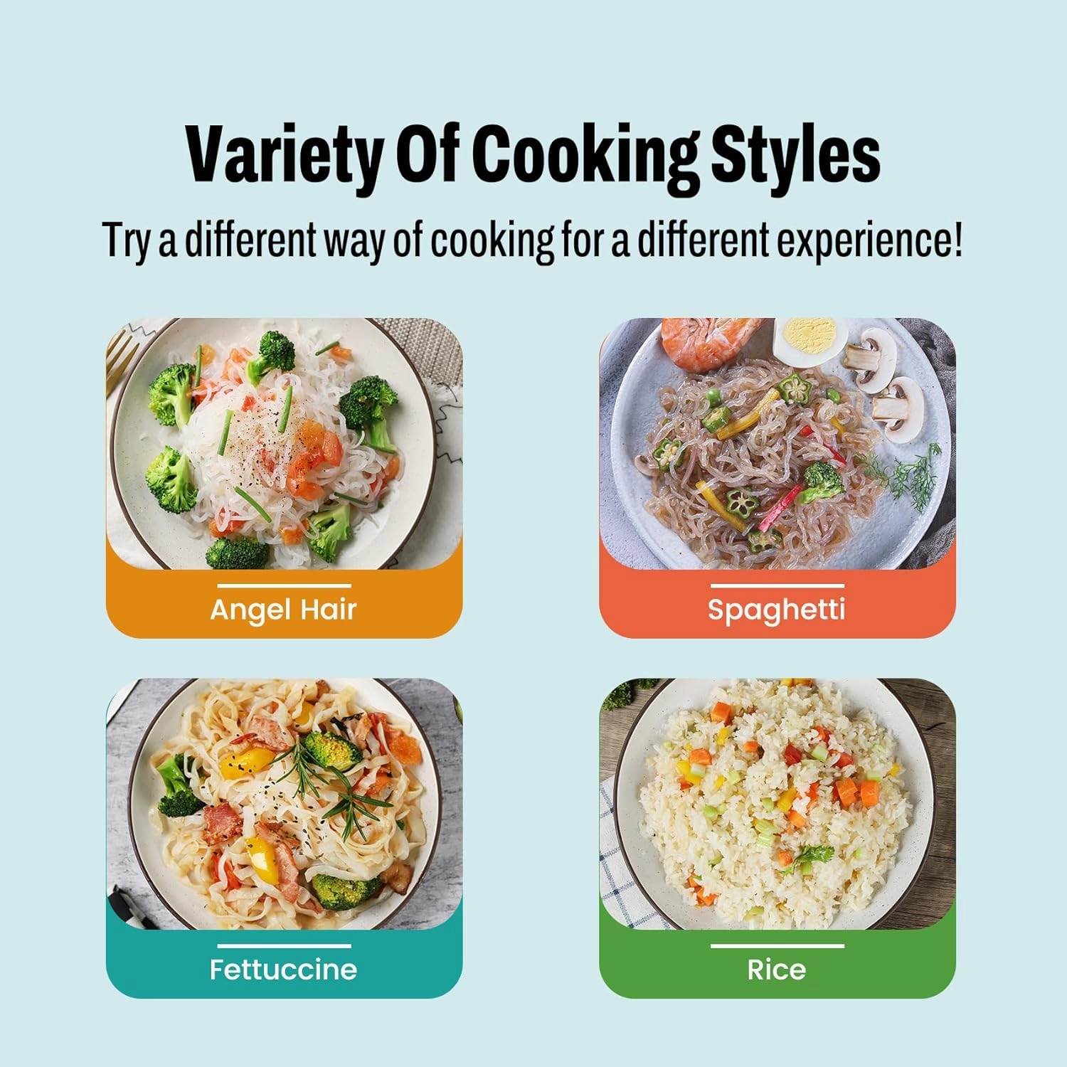 VOLO VERO Konjac Noodles Variety Pack - 10 Packs Shirataki Noodle Pasta with Fettuccine, Spaghetti, Angel Hair, and Rice Shapes, Gluten-Free, Sugar-Free, Keto, Vegan, Low Calorie, Low GI, Ready-to-Eat Healthy Food Gifts