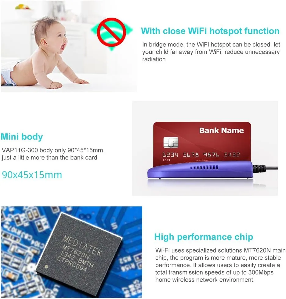 VONETS Mini Wireless Bridge Ethernet Adapter Convert RJ45 Port to Wireless WiFi Repeater WiFi Hotspot Signal Extender Range Cover VAP11G-300(Two Items)
