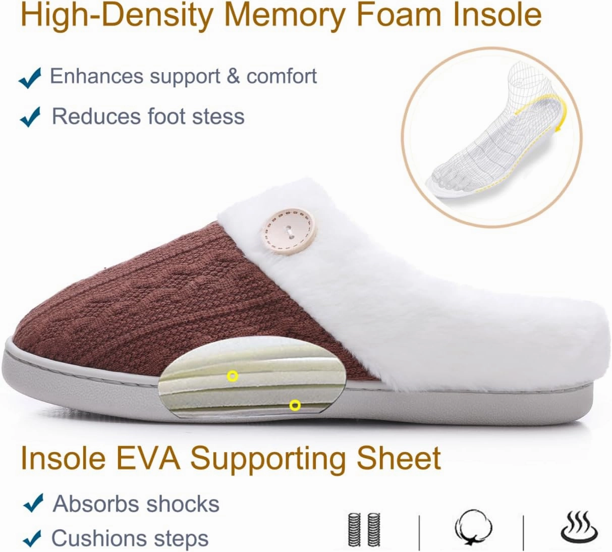 Vonluxe Women's Fuzzy House Slippers Comfy Memory Foam Bedroom Slippers Warm Slip On Light Shoes Outdoor Indoor Faux Fur Lined