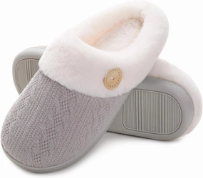 Vonluxe Women's Fuzzy House Slippers Comfy Memory Foam Bedroom Slippers Warm Slip On Light Shoes Outdoor Indoor Faux Fur Lined