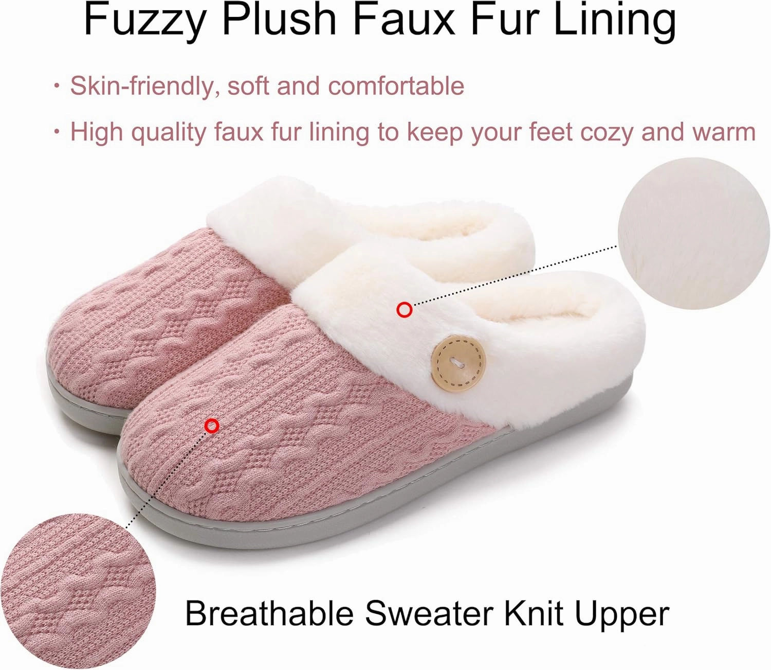 Vonluxe Women's Fuzzy House Slippers Comfy Memory Foam Bedroom Slippers Warm Slip On Light Shoes Outdoor Indoor Faux Fur Lined