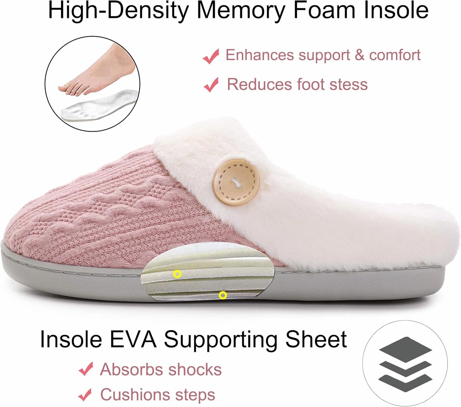Vonluxe Women's Fuzzy House Slippers Comfy Memory Foam Bedroom Slippers Warm Slip On Light Shoes Outdoor Indoor Faux Fur Lined