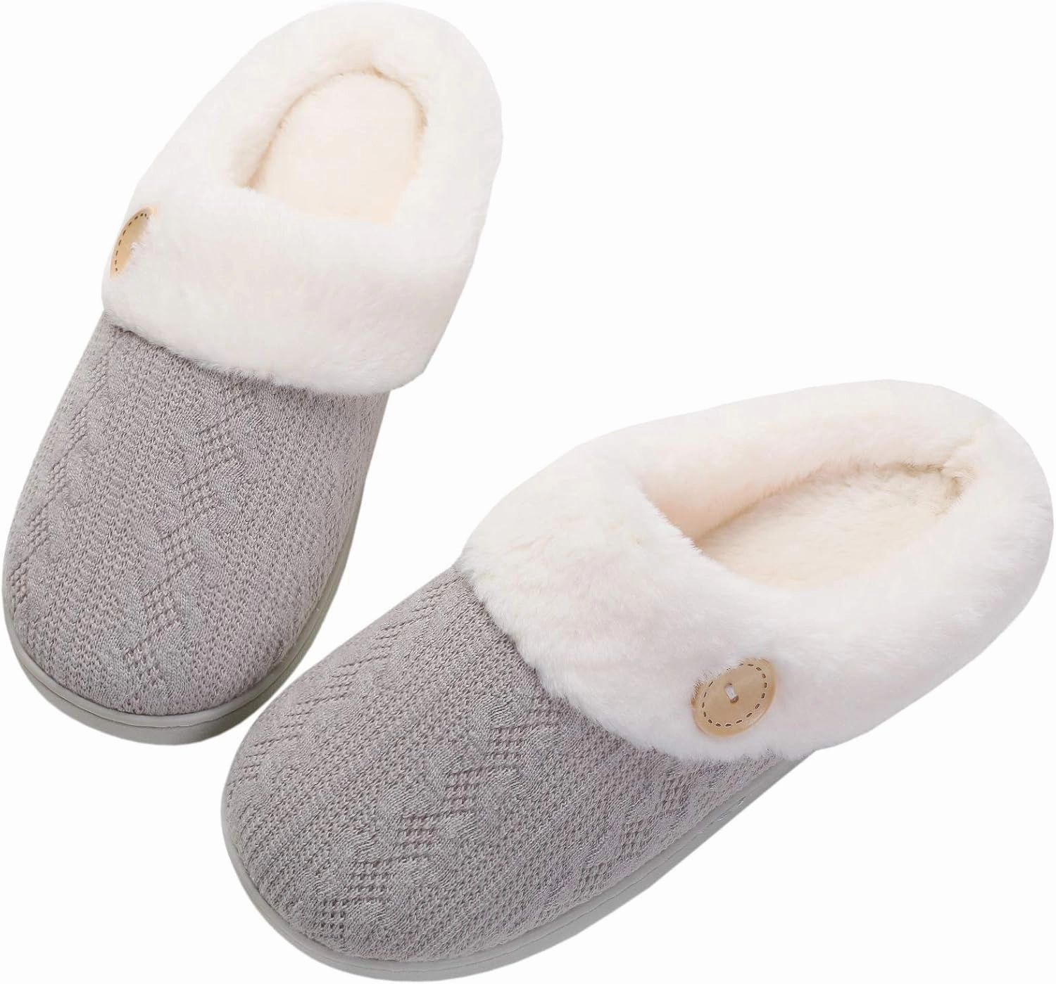 Vonluxe Women's Fuzzy House Slippers Comfy Memory Foam Bedroom Slippers Warm Slip On Light Shoes Outdoor Indoor Faux Fur Lined