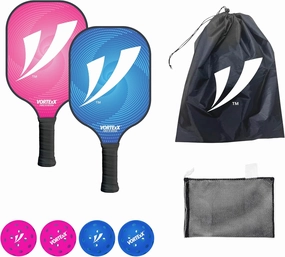 VORTExX Fiberglass Pickleball Paddles Set of 2 - USAPA Approved, Non-Slip Grip Pickle Ball Rackets 2 Pack Complete w/Indoor, Outdoor Balls & Carry Bag