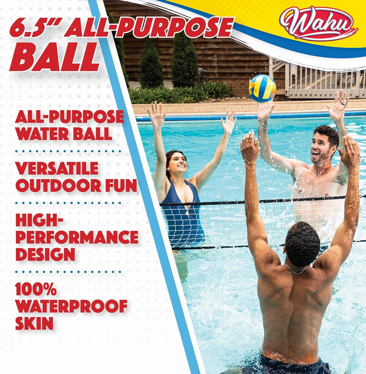 WAHU 100% Waterproof All-Purpose Pool Ball for Beach Volleyball, Soccer, and More, 6.5" Round Water Ball for Beach and Pool Sports Games