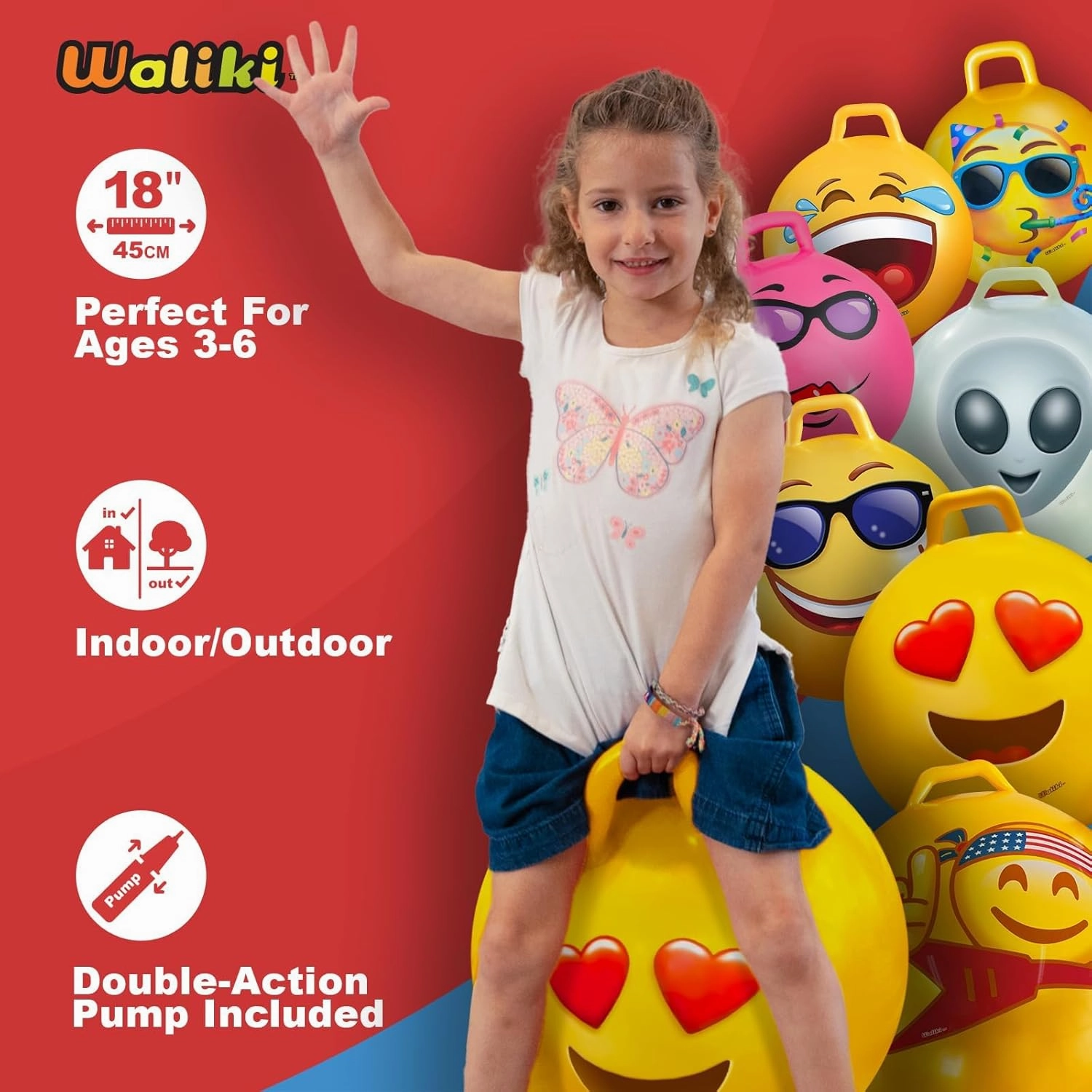 WALIKI Hopper Ball Party Pack | Set of 10 Bouncy Balls for 3 4 5 6 Year Olds | Fun Outdoor Birthday Games & Party Favors