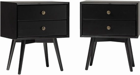 Walker Edison Mia Mid-Century Modern 2-Drawer Solid Wood Nightstands Set of 2 Black