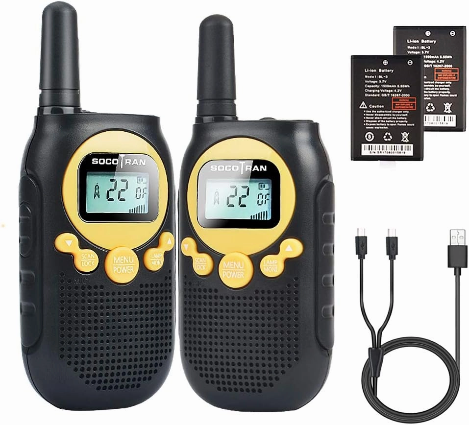 Walkie Talkies for Adults Rechargeable Two Way Radio 5 Miles Long Range with Flashlight 22CH 0.5W Easy to Use Yellow FRS License Free Radios,Camping Accessoies Walkie for Family Outdoor Activities