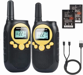 Walkie Talkies for Adults Rechargeable Two Way Radio 5 Miles Long Range with Flashlight 22CH 0.5W Easy to Use Yellow FRS License Free Radios,Camping Accessoies Walkie for Family Outdoor Activities