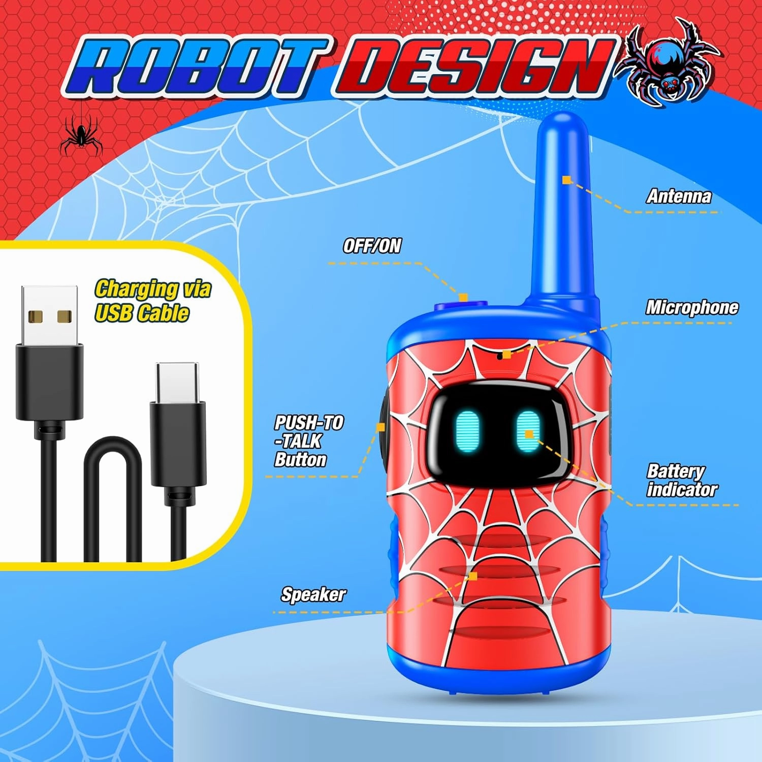 Walkie Talkies for Kids Boys Rechargeable: 2 Pack Kids Walkie Talkies Outdoor Toys for 3 4 5 6 7 8 Year Old Boys Birthday Gifts Age 3-8 Year Old Gift Ideas Hiking Camping