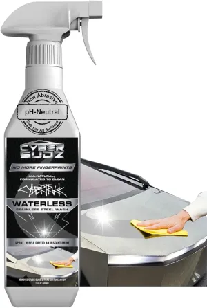 Waterless Stainless Steel Wash, Spot Cleaning For Tesla CyberTruck All Exterior Surfaces - Removes Fingerprints, Water Spots, Dirt & Bird Droppings. Made in USA, 17 Fl. Oz.
