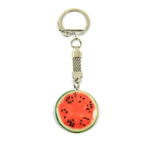 Watermelon Keychain Handmade Red Berry Accessory Fruit Key Chain Handbag Charm Keyring Vegeterian Gift Idea Polymer Clay Key Chain Fruits Slice Bright Jewelry Gift for Girl