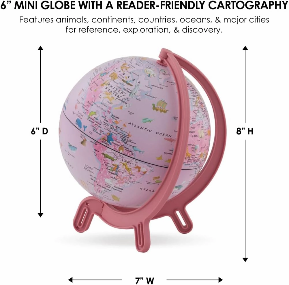 Waypoint Geographic Giacomino Kids Pink Animals 6-inch Globe, Up to Date Miniature Globe for Kids (Pink)