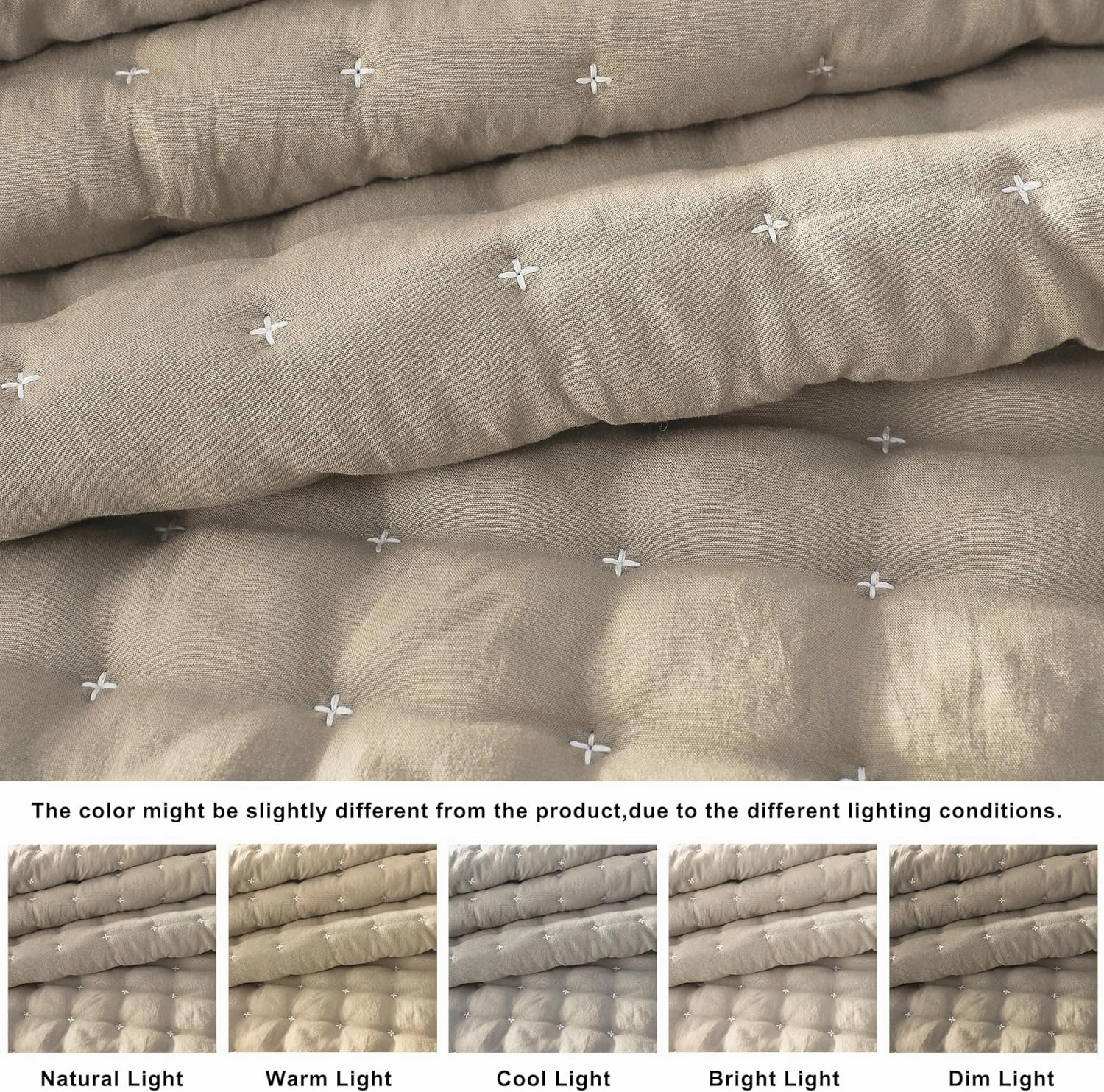 WDCOZY Beige King Size Quilt Bedding Sets with Pillow Shams, Tan Cream Lightweight Bedspread Coverlet, Quilted Blanket Thin Comforter Bed Cover, All Season Summer Spring, 3 Pieces, 104x90 inches