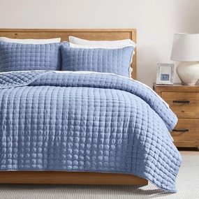 WDCOZY Blue King Size Quilt Bedding Sets with Pillow Shams, Lightweight Soft Bedspread Coverlet, Quilted Blanket Thin Comforter Bed Cover, All Season Summer Spring, 3 Pieces, 104x90 inches
